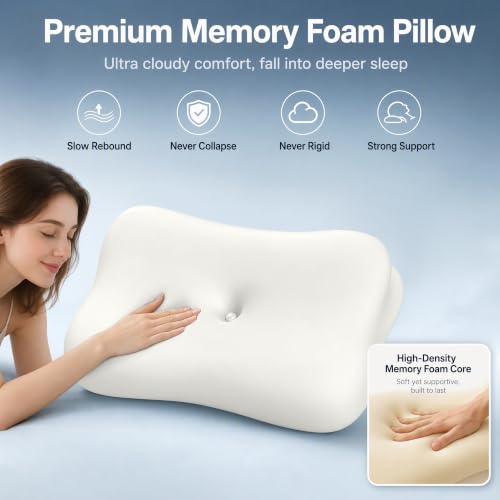 Cervical Pillow for Neck Pain Relief, Memory Foam Neck Pillow for Sleeping, Ergonomic Side Sleeper Pillow, 2 Heights Contour Orthopedic Pillow Deep Sleep Pillow for Side Back Stomach Sleepers (White) - view 5