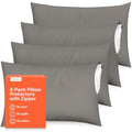 Ultra Soft Pillow Protectors with Zipper - Queen Size - Set of 4 - Gray