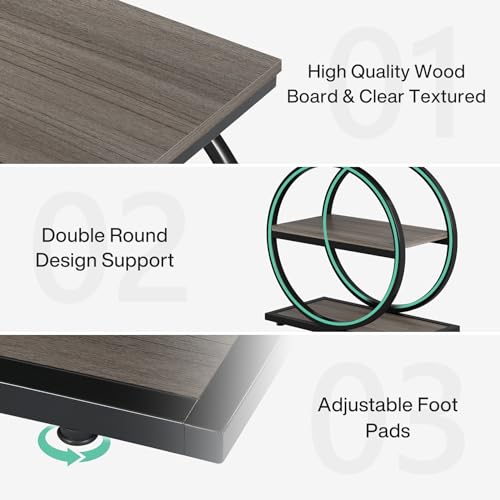 3-Tier End Table, Grey Side End Table with Storage Shelves, Small Sofa Side Table for Living Room, Slim Nightstand and Bedside Table with Black Double Round Metal Legs - view 5