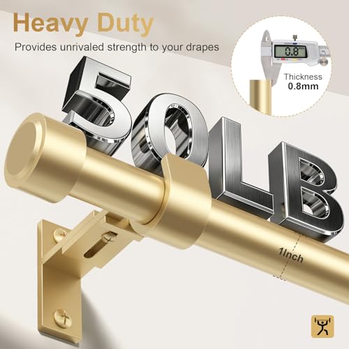Gold Curtain Rod 36-144", 1" Heavy Duty Adjustable Rod Aluminum Finials - view 4