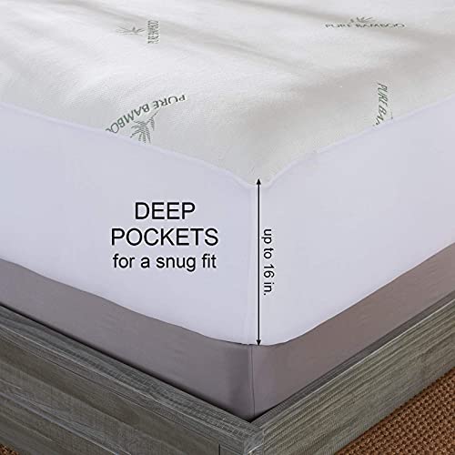 Queen Mattress Protector, Waterproof - Viscose Derived from Bamboo, Breathable, Noiseless Mattress Cover Protects Against Moisture, Spills, Stains (Queen) - view 2