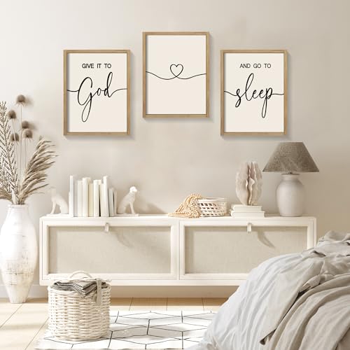 Give It to God and Go to Sleep Sign Set of 3 Above Bed Wall Decor Farmhouse Bedroom Decor Wood Framed Art Rustic Master Bedroom Essentials Home Decoration (Brown, 11”x14”) - view 3
