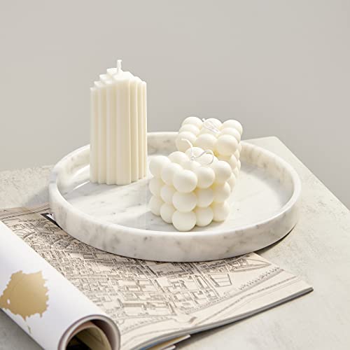 𝐋𝐮𝐱𝐮𝐫𝐲 𝐈𝐭𝐚𝐥𝐢𝐚𝐧 100% Marble Round Vanity Tray 10‘’, Minimalist Modern Decor & Serving Trays for Bathroom, Kitchen, Nightstand, Jewelry Ring Dish Holder, Table Accents Decor, White - view 4