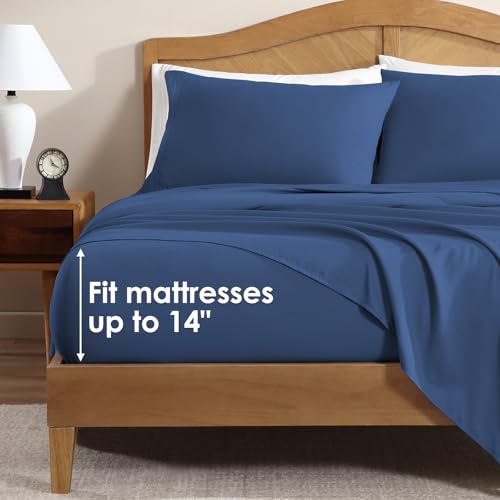 ClevaHome Sheet Set Full Size, 4-Piece Fitted Full Bed Sheets, Navy Blue - view 4