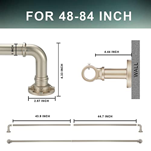 Curtain Rod for Windows, Wrap Around Industrial Blackout Design, Adjustable 1 Inch, Room Divider Window Curtain Rod for Indoor/Outdoor (Stain Nickel, 48-84") - view 6