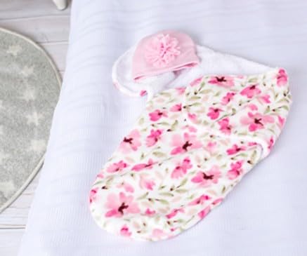 Sleep Bundle Ultra Soft 2 Ply Plush Swaddle Blanket with Novelty Hat for Baby, 2 Piece Set, Pink Floral Print, 0-3M - view 2