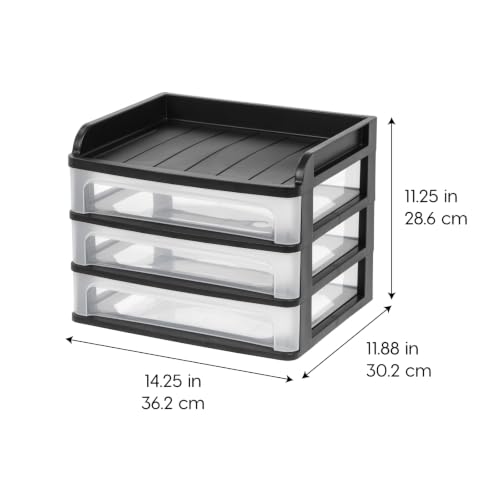 3-Drawer Medium Desktop Organizer with Paper Tray, Black - view 3