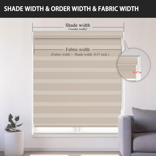 Corded Zebra Blinds for Indoor Windows Custom Size, Blackout Zebra Roller Shades with Cord Room Darkening for Sliding Glass Door, Living Room, Bedroom, Bathroom, Easy Install, Beige - view 5