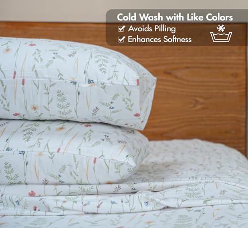 100% Organic Cotton Flannel Sheets King Size Bed Set, Linen Blooms - view 5