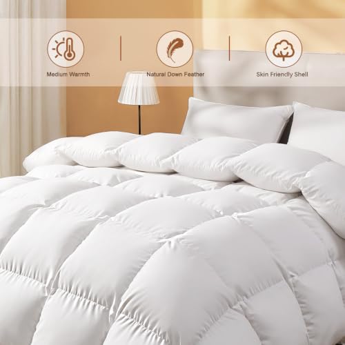 Goose Feather Down Comforter Queen Size, Soft All Season Medium Warmth Duvet Insert, Luxury Hotel Bedding Comforters with 8 Corner Tabs, White, 90 X 90 in. - view 3
