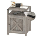 Farmhouse Nightstand with Charging Station, Rustic End Table, Grey