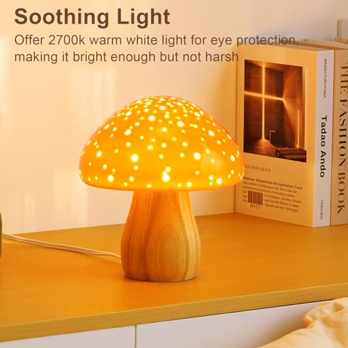 Mushroom Lamp Ceramic Bedside Table Lamp for Bedroom Orange - view 5