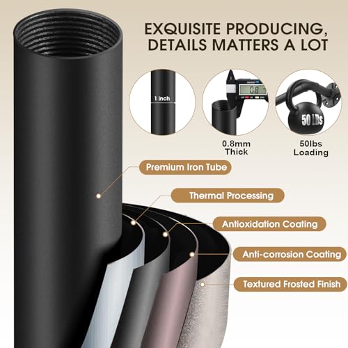 Heavy Duty 1 Inch Adjustable Blackout Black Curtain Rod 120-170 Inch | Wrap Around for Windows, Indoor/Outdoor Room Divider - view 6