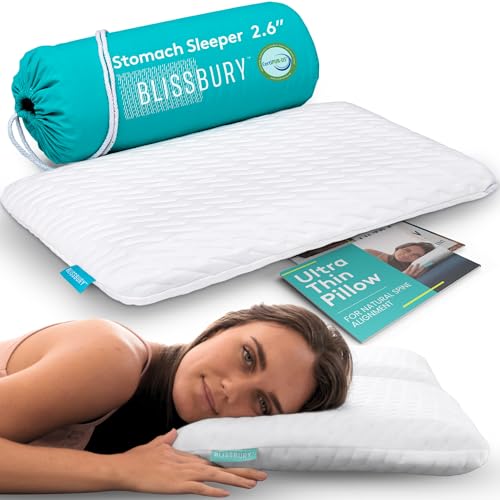Stomach Sleeper Pillow, Thin Flat Memory Foam Pillow, 2.6 Inch
