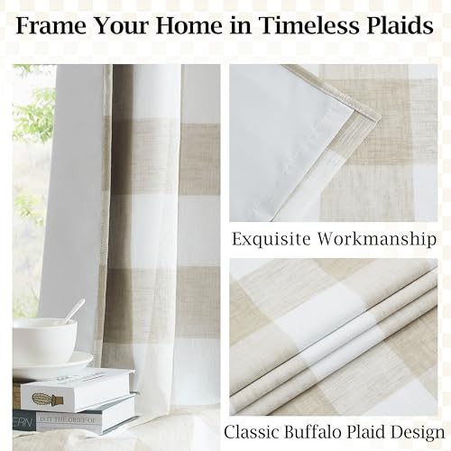 Buffalo Tan White Plaid Full Blackout Window Curtains 84 Inches Long - view 2