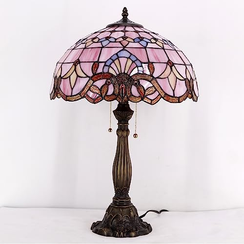 Tiffany Lamp Pink Stained Glass Baroque Bedside Table Lamp 24" - view 2