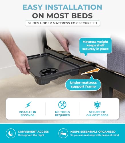 Wonder Bedside Shelf, Bedside Caddy Organizer & Bunk Bed Shelf, Space-Saving Floating Nightstand for Seniors & Dorm Rooms, Bedside Tray Table with Phone Holder, Cup Holder & Cable Organizer - view 6