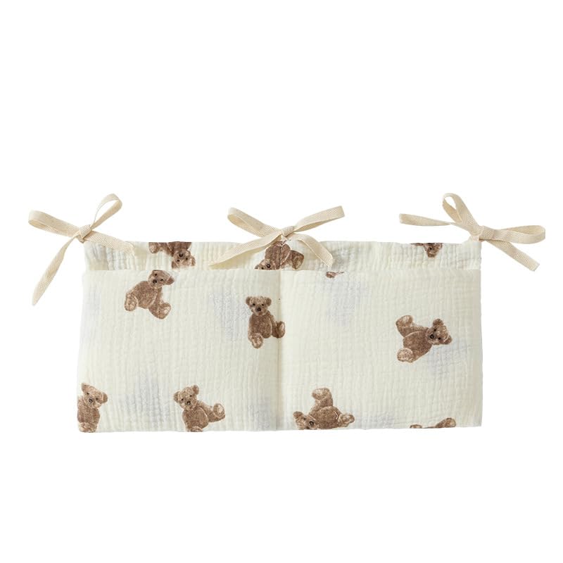 White Bedside Hanging Bags Milk Bottle Bib-Storage Crib Organizer Baby Nappy-Dormitory Bed-Bunk Organizing Bag Nappy- Organizer, Little Bear Nursery Hanging Organizers