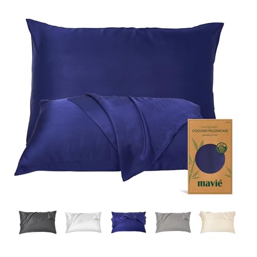 Plant-Derived Cooling Viscose Pillowcases Set of 2, Moisture Wicking, Smooth & Breathable Standard/Queen Pillow Covers for Hair & Skin Care, Soft Sleep Pillowcase Set (Navy, Standard)