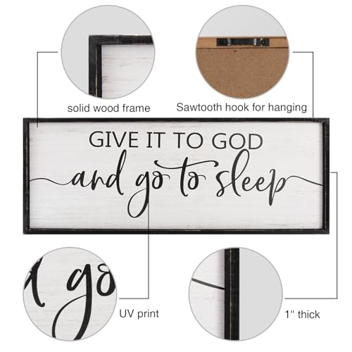 Give It to God and Go to Sleep Sign - Above Bed Wall Decor, 40''17'' Large Farmhouse Bedroom Decor, Wood Guest Room Decor, Framed Wall Art, Rustic Master Bedroom Essentials (Black) - view 2