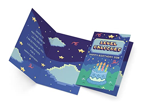 Birthday Card For Son Video Game Theme, Made in America, Eco-Friendly, Thick Card Stock with Premium Envelope 5in x 7.75in, Packaged in Protective Mailer - view 3