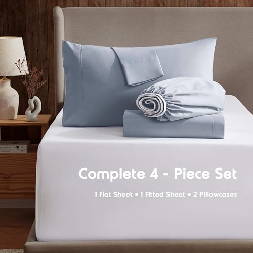 Queen Sheet Set - Bed Sheets - Ice Blue - 4-Piece Deep Pocket - view 2