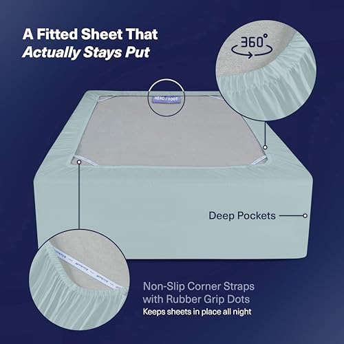 Kickoff Viscose Bamboo Sheets Split King Size 5-pc 100% Organic Bamboo Viscose Bed Cooling Sheets Split King Size Set Cool Bedding for hot Sleepers Sheet Set - Gift Ready Packaging (Coastal Blue, SK) - view 6