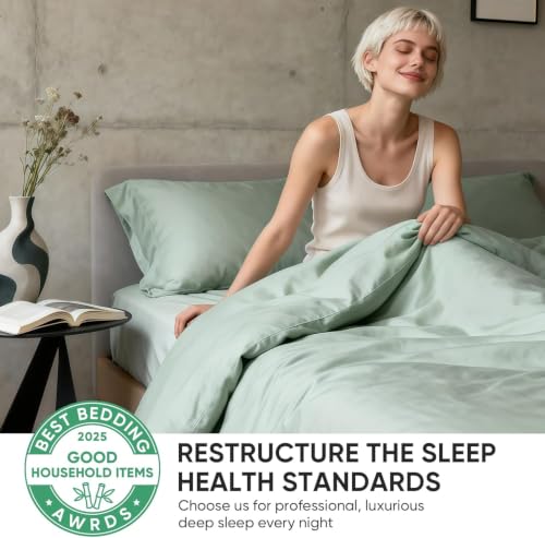 Real 100% Viscose Derived from Bamboo Sheets Set King Size, Cooling & Silky Soft for Hot Sleeper, Breathable & Moisture Wicking Fabric, 18" Deep Pocket with Corner Straps (Sea Glass, King XL) - view 3