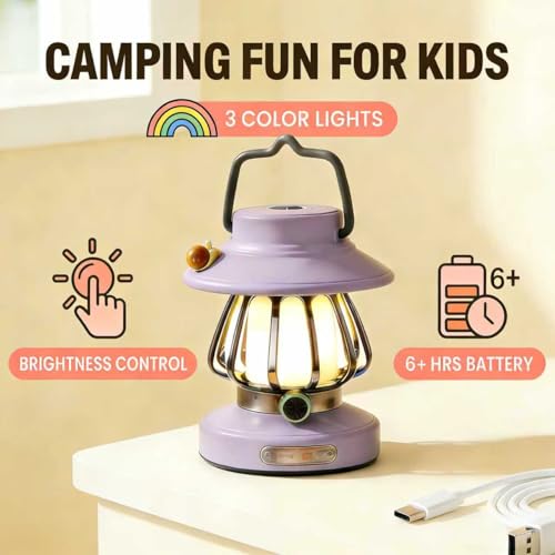 Kids Camping Light Set - Rechargeable Lantern & Motion Sensor Headlamp with USB-C Charging, 3 Color Dimmable Night Light for Boys Girls Indoor Outdoor Adventures (Purple) - view 2