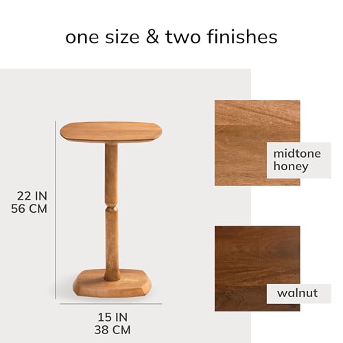 Cooper 22" Solid Wood Pedestal Side Table, Mid Tone Honey - view 3
