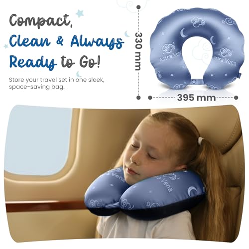 Child Travel Sleep Mask and Pillow Set - 2 in 1 Cute Character Design for Kids Rest, Naps and Relaxation. Soft Comfort with Bag Cover, Perfect for Flights, Car Trips 33cm (Blue) - view 5
