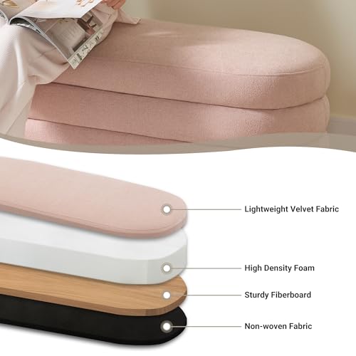 Storage Ottoman Bench Upholstered Fabric Storage Bench for Bedroom End of Bed Aesthetic Large Oval Ottoman for Living Room Entryway (Pink) - view 4