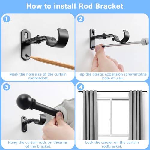Curtain Rods for Windows 16-76", 1 Inch Black Curtain Rod, 1 Pack - view 5