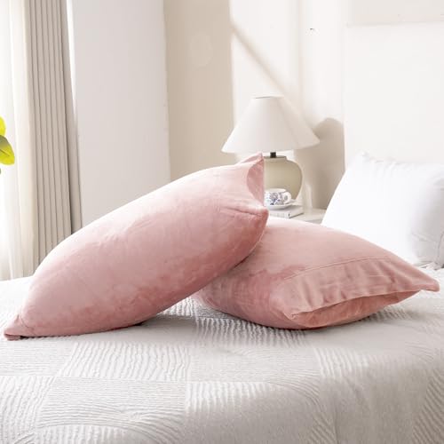 Velvet King Size Pillowcases of 2 Pack, Ultra Soft Breathable Pillow Cases with Flap Closure for Bed, Luxury Fuzzy Warm Flannel Velvet Pillow Covers, No Insert (King 20x40 Inches, Light Mauve) - view 4