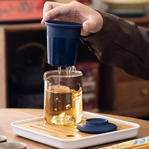 Portable Gongfu Tea Set with Travel Case, Ceramic Tea Set with Glass Teapot Infuser, Bamboo Tea Tray and 4 Ceramic Teacups, All-in-One Travel Tea Kit for Home Office Outdoor Picnic Camping - view 5