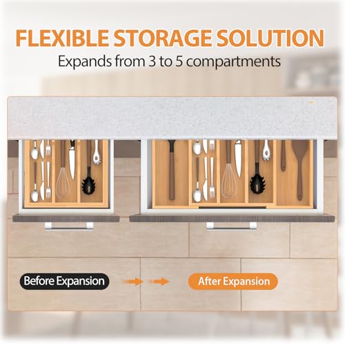 Bamboo Kitchen Utensil Drawer Organizer,Expandable Cutlery Tray - view 5