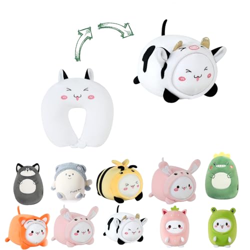 Kids Travel Pillow, 2-in-1 Deformable U-Shaped, QQ Milk Cow