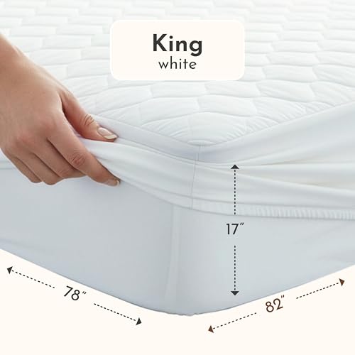 100% Cotton Organic Mattress Protector | Breathable & Noiseless Quilted GOTS Organic Mattress Pad with Premium 300GSM Durability | Machine Washable Bed Protector with Deep Pocket (White, King) - view 2