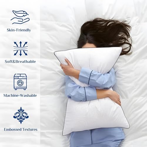Pillows Standard Size Set of 2, Cooling and Firm Pillows with Oeko-Tex Certified Down Alternative Filling for Side, Back, and Stomach Sleepers, Hotel Collection - view 6