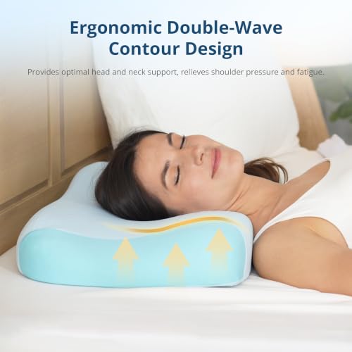 Cooling Gel Memory Foam Pillow, Cervical Neck Pillow Support, Blue - view 3