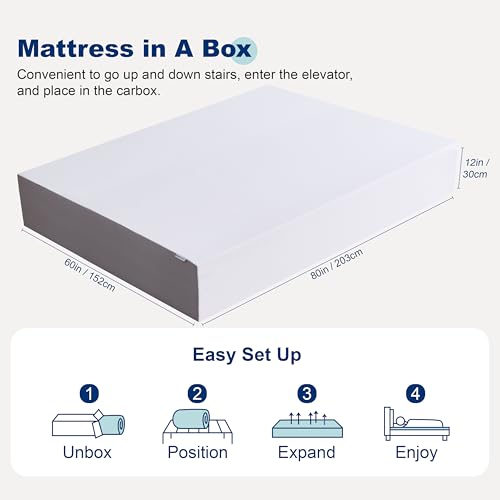 Memory Foam Mattress, Soft Plush Feel, Breathable, 12 Inch, Queen, White/Grey - view 2