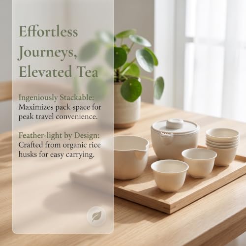 Portable Tea Set with Bowl Cups Tray and Pot for Hiking and Camping - view 3