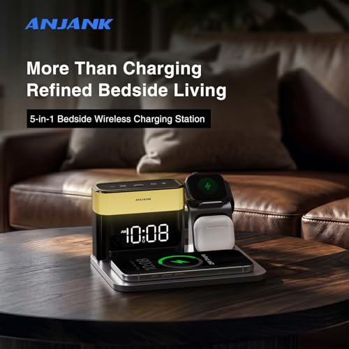 GlowDock 5-in-1 Wireless Charging Station with Alarm Clock,Qi2.2 25W Magnetic Charger Stand, Aluminum Silent Cooling,8 Nightlight,for iPhone 18 17 16 15 Pro Max Duo Air Plus,Apple Watch,AirPods - view 5