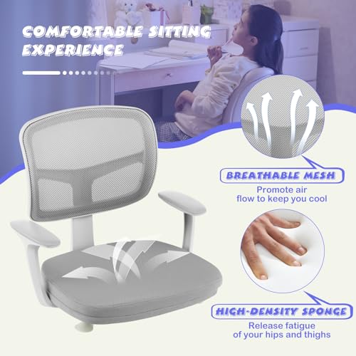 Kids Desk Chair, Adjustable Children Study Computer Chair with Arms & Wheels, Student Swivel Rolling Task Chair, Ergonomic Kids Office Chair for Boys Girls Age 4-12, Home Bedroom School, Grey - view 6