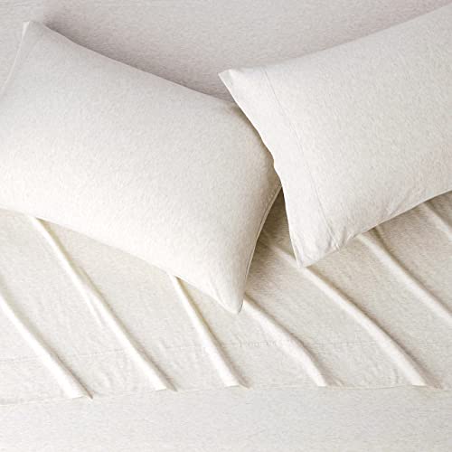 4 Piece Bed Sheets Set, 100% Cotton Jersey, Includes Super Soft, Flat and Fitted Sheets, Pillowcase, King, Oatmeal, Solid - view 4