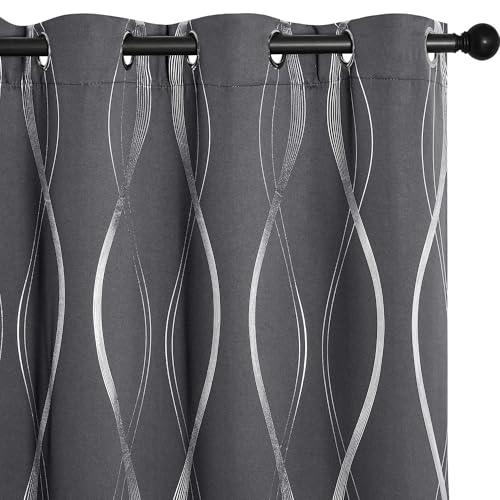 Grey Blackout Striped Pattern Curtains for Living Room, 52 x 84 - view 2