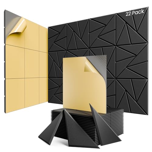 22 Pack Self-Adhesive Acoustic Panels, Sound Proof Foam Panels for Walls