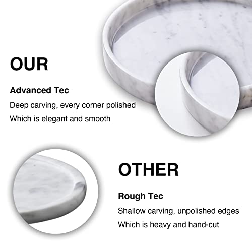 𝐋𝐮𝐱𝐮𝐫𝐲 𝐈𝐭𝐚𝐥𝐢𝐚𝐧 100% Marble Round Vanity Tray 10‘’, Minimalist Modern Decor & Serving Trays for Bathroom, Kitchen, Nightstand, Jewelry Ring Dish Holder, Table Accents Decor, White - view 2
