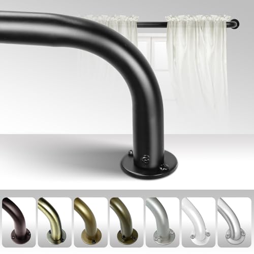 Energy Saving Wrap Around Black Out Return Adjustable Window Curtain Metal Rod Set, 1-inch Diameter, 48" to 84", Matte Black - view 2