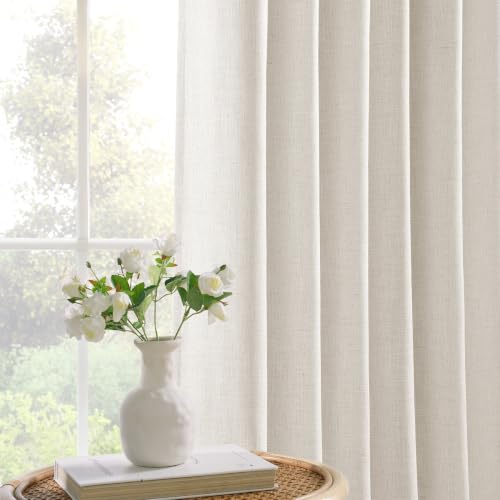 100% Blackout Linen Curtains 108 inches, Ivory White, 2 Panels - view 2